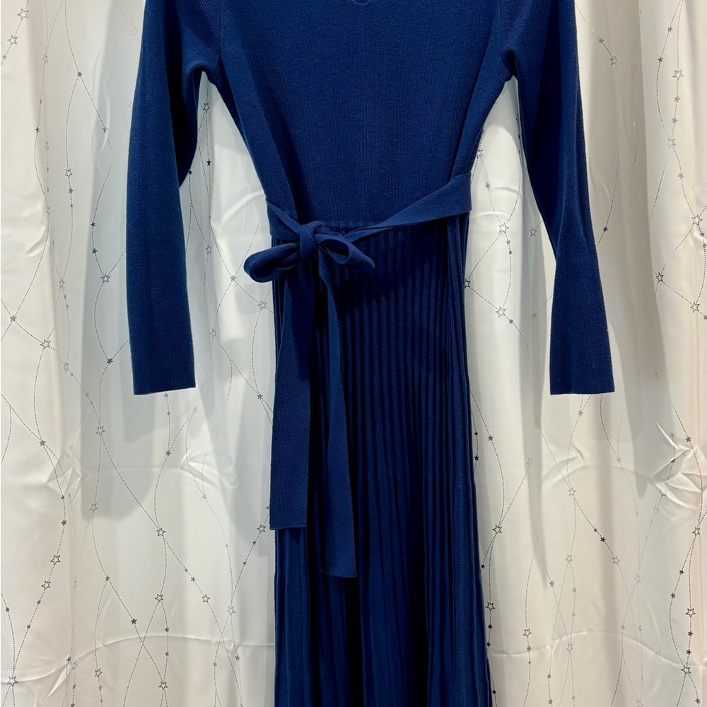 Knit Navy Blue Long Sleeve Dress